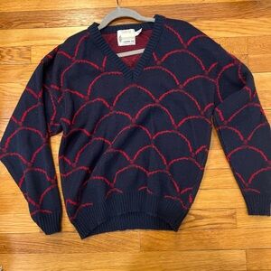 London Fog Navy and Red V-Neck Sweater